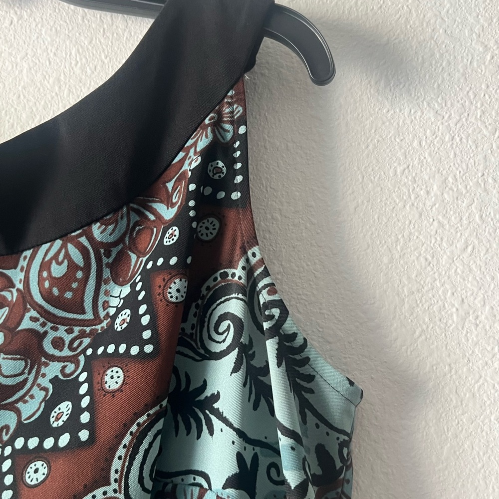 Dress Barn Teal, Brown and Black Floral Midi Dress, Size 14W - Picture 4 of 9